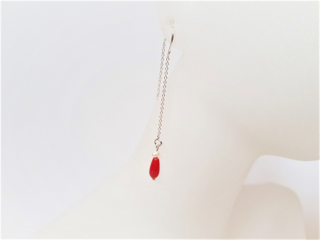 Cercei Handmade din Perle - Cercei atarnatori (threader) cu coral rosu si perle