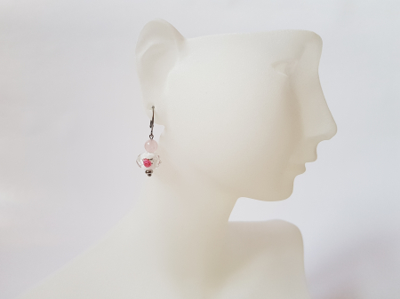 Cercei cu cuart roz si margele lampwork [2]
