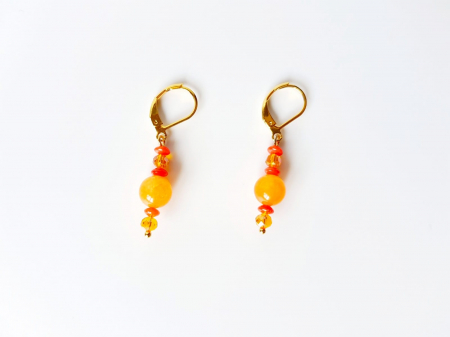 Cercei Handmade cu Pietre Semipretioase - Cercei cu jad portocaliu, coral si cristale