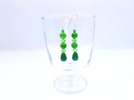 Cercei Handmade cu Pietre Semipretioase - Cercei cu jad verde si cristale fatetate