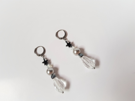 Cercei Handmade din Perle - Cercei cu scoica gri, hematite si cristale
