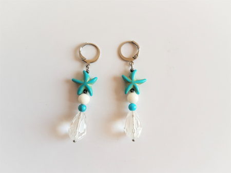 Cercei Handmade Lungi - Cercei cu stea de mare turcoaz, agate, hematite, turcoaz reconstituit, cristale picaturi