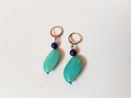 Cercei Handmade Lungi - Cercei cu turcoaz reconstituit si lapis lazuli