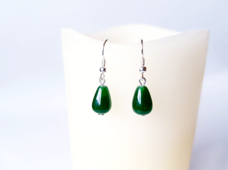 Cercei Handmade cu Pietre Semipretioase - Cercei din argint cu jad verde picaturi