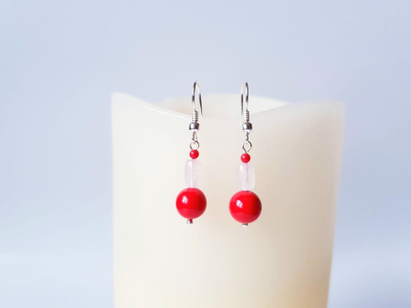 Cercei din argint cu scoica rosie, cuart roz si coral [3]