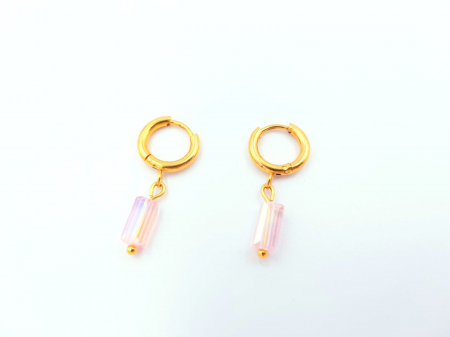 Cercei Handmade cu Pietre Semipretioase - Cercei inox auriu cu cristale roz