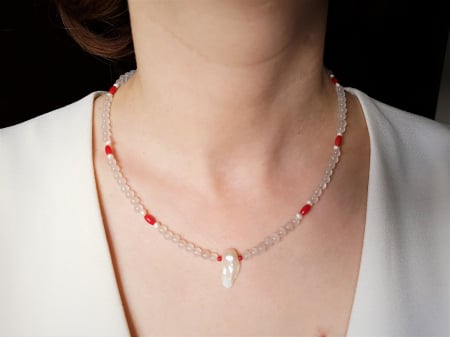 COLIERE - Colier agate, coral si perle naturale baroc