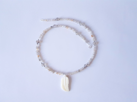 Colier agate, hematit si pandantiv frunza sidef [2]