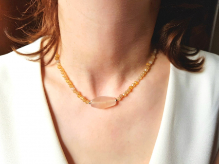 Coliere Handmade cu Pietre Semipretioase - Colier choker din agate galbene semitransparente