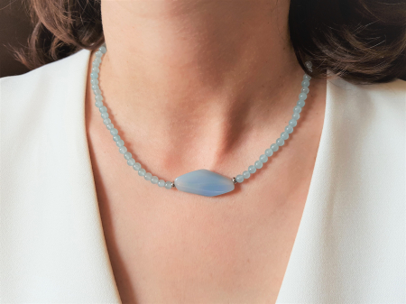 SALES - Colier choker din cuart bleu