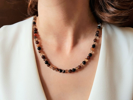 SALES - Colier clasic cu agate si cristale maro