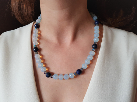 Coliere Handmade cu Pietre Semipretioase - Colier clasic cu lapis lazuli si opalit