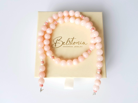 Colier clasic din jad somon, perle naturale si lava roz [4]