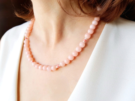 Colier clasic din jad somon, perle naturale si lava roz [4]