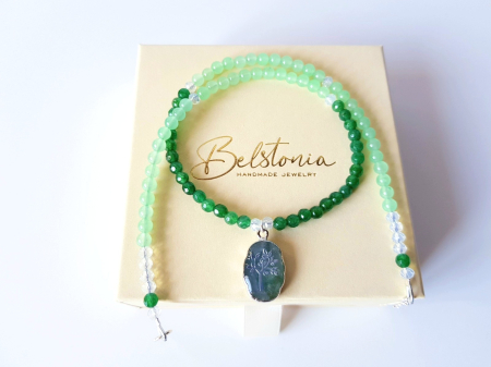 Colier cu agat verde, jad vernil si pandantiv copacul vietii din aventurin [4]