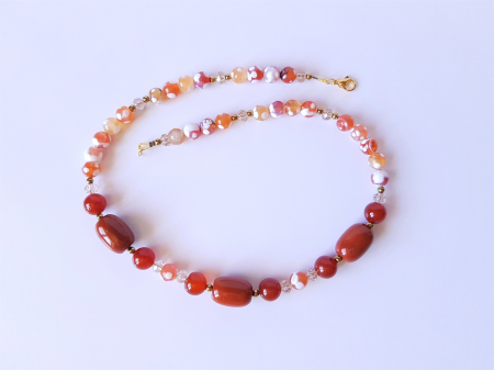 Colier cu agate crab fire portocalii, jasp si cristale [2]
