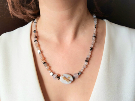 Coliere Handmade cu Pietre Semipretioase - Colier cu agate dantelate si hematite