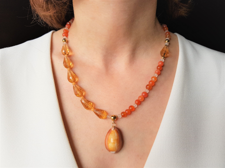 SEASHELL COLLECTION - Colier cu agate, hematite, cristale si pandantiv scoica naturala