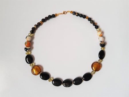 Colier cu agate negre si margele lampwork [3]