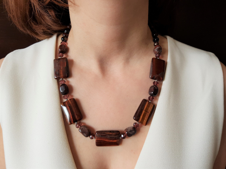 Coliere Handmade Medii - Colier cu agate, ochi de taur si jasp rosu