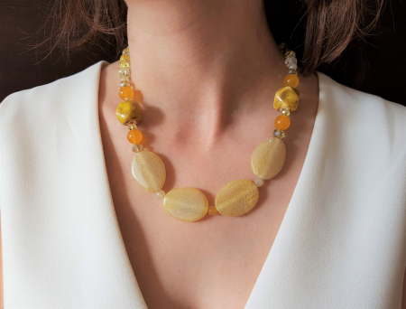 Coliere Handmade cu Pietre Semipretioase - Colier cu agate si jad galben