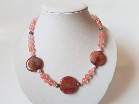 Colier cu cuart cherry, agate mari si perle de cultura [1]