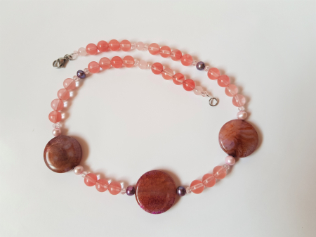 Colier cu cuart cherry, agate mari si perle de cultura [3]
