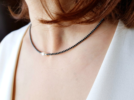 Colier cu hematit si perla de cultura alba [1]