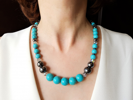 Coliere Handmade cu Pietre Semipretioase - Colier cu hematite si turcoaz