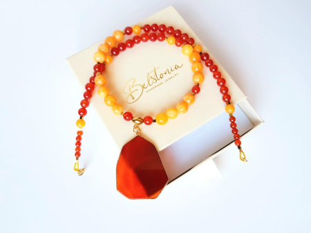 Colier cu jad coniac, jad galben si pandantiv carneol [5]