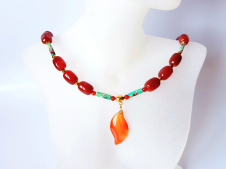 Colier cu jad imperial turcoaz, carneol si agate [4]
