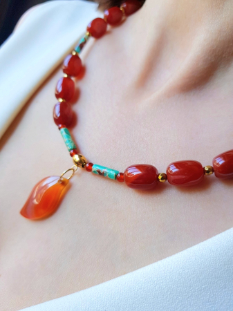Colier cu jad imperial turcoaz, carneol si agate [5]