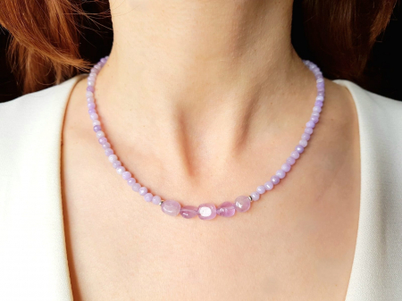Coliere Handmade Scurte - Colier cu jad lila si ametist