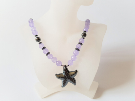 Colier cu jad lila si hematite, pandantiv hematit stea de mare [1]