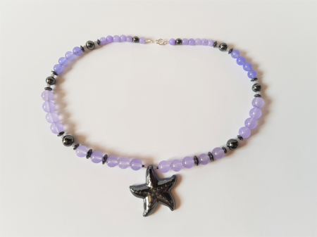 Colier cu jad lila si hematite, pandantiv hematit stea de mare [2]