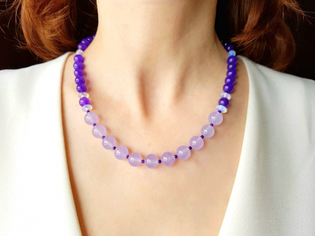 Coliere Handmade cu Pietre Semipretioase - Colier cu jad mov, jad lila si opalit