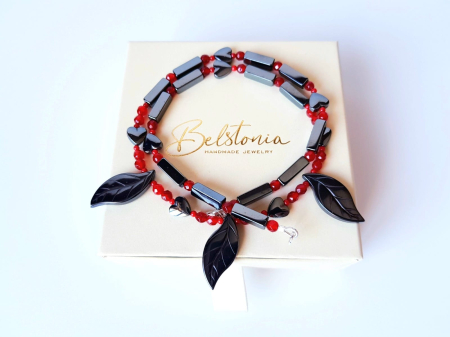 Colier cu jad rosu, coral rosu si hematit [4]