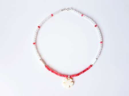 Colier cu jad roz, jad alb si pandantiv sidef trifoi 4 foi [2]