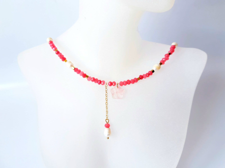 Colier cu jad roz, perle naturale, hematit si cuart cherry [4]
