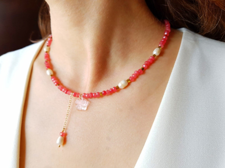 Colier cu jad roz, perle naturale, hematit si cuart cherry [1]