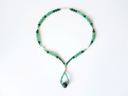 Colier cu jad si agat verde, perle de cultura si scoica abalone centrala [2]