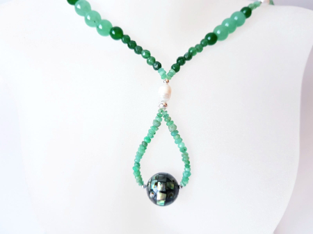 Colier cu jad si agat verde, perle de cultura si scoica abalone centrala [4]