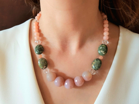 Coliere Handmade cu Pietre Semipretioase - Colier cu jad somon si unakite
