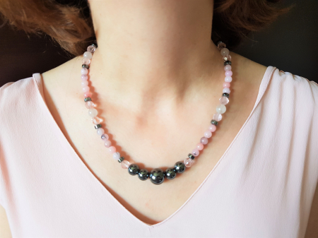 Coliere Handmade cu Pietre Semipretioase - Colier cu jasp cherry blossom si hematite