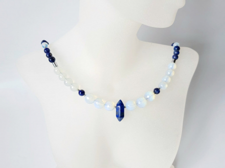 Colier cu lapis lazuli, hematit argintiu si opalit cu pandantiv lapis lazuli [4]