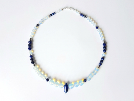 Colier cu lapis lazuli, hematit argintiu si opalit cu pandantiv lapis lazuli [2]