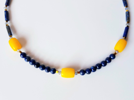 Colier cu lapis lazuli, jad galben si hematit auriu [2]