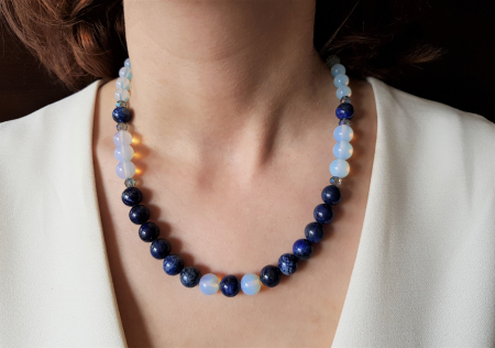 Coliere Handmade cu Pietre Semipretioase - Colier cu lapis lazuli, opalit si cristale albastre