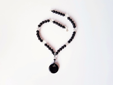 Colier cu lava neagra, hematit si pandantiv obsidian [3]