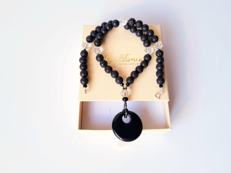 Colier cu lava neagra, hematit si pandantiv obsidian [4]